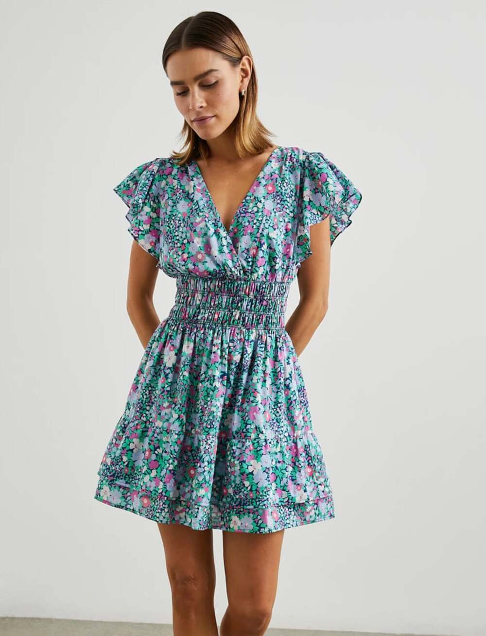 Rails NWT Kimora Mini Dress in Navy Leilani Floral Size XS Flutter Sleeve